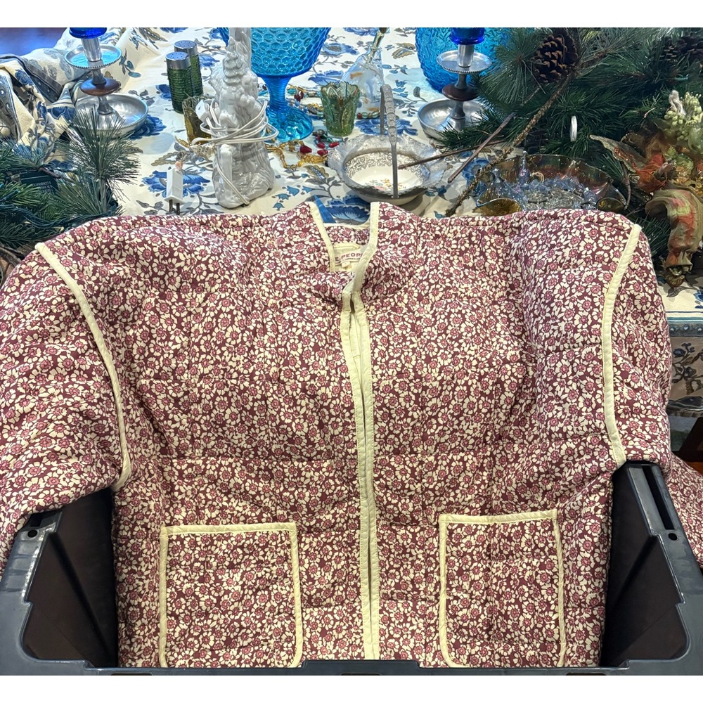 Free People Floral Teddy Jacket in Burgundy and Cream